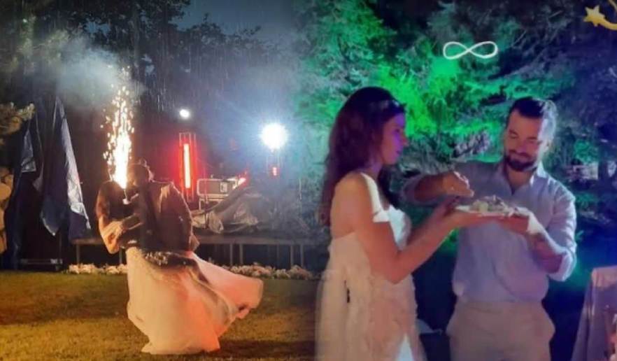Свадбен танц под облаците на дождот: Мартин Филиповски – „Некст Тајм“ и ракометарката Андреа Белеска по Кичево, направија интимна свадбена веселба и во Скопје (ФОТО)